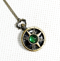 Starry Sky Text Rudder Hollow Vintage Bronze Quartz Necklace Flip Pocket Watch