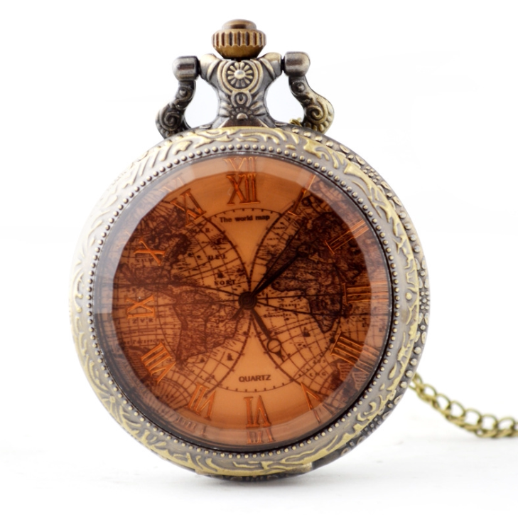 Tea Glass Double Earth Pocket Watch Men and Women General Casual Quartz Retropical Pocket Watch