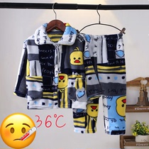 Children's pajamas boys flannel thickened boys Children's add velvet coral velvet winter girls' home clothing