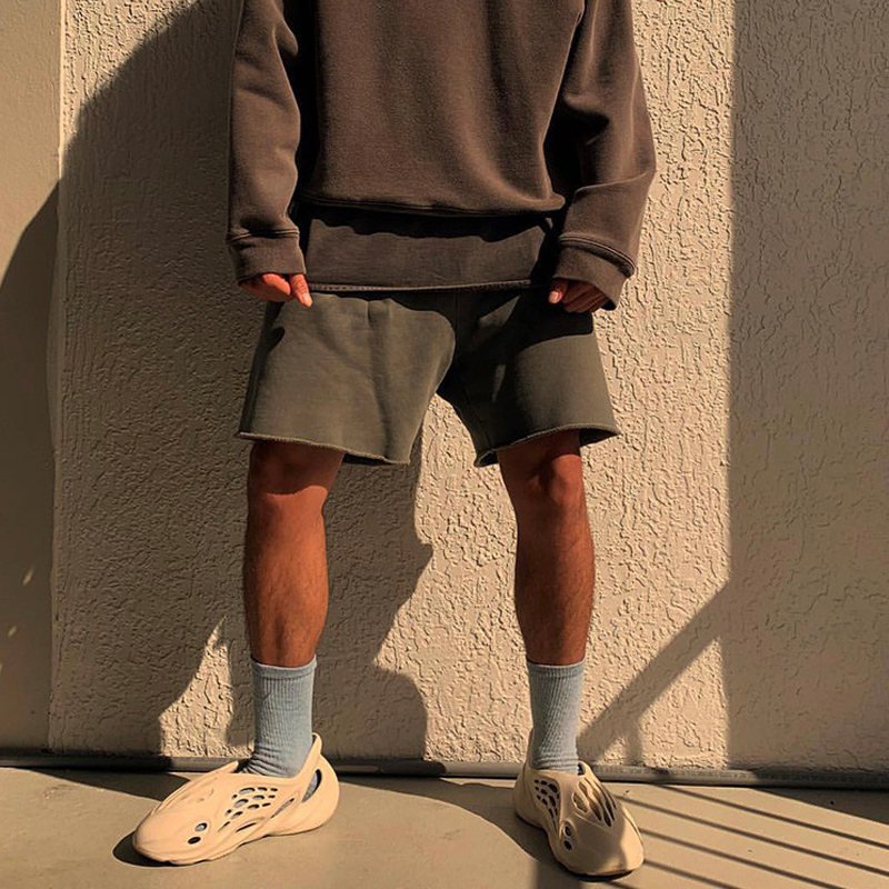 American Heavyweight Cotton Kanye West Shorts for Men, Loose High-Street Casual Basketball Sports Fitness Five-Point Shorts