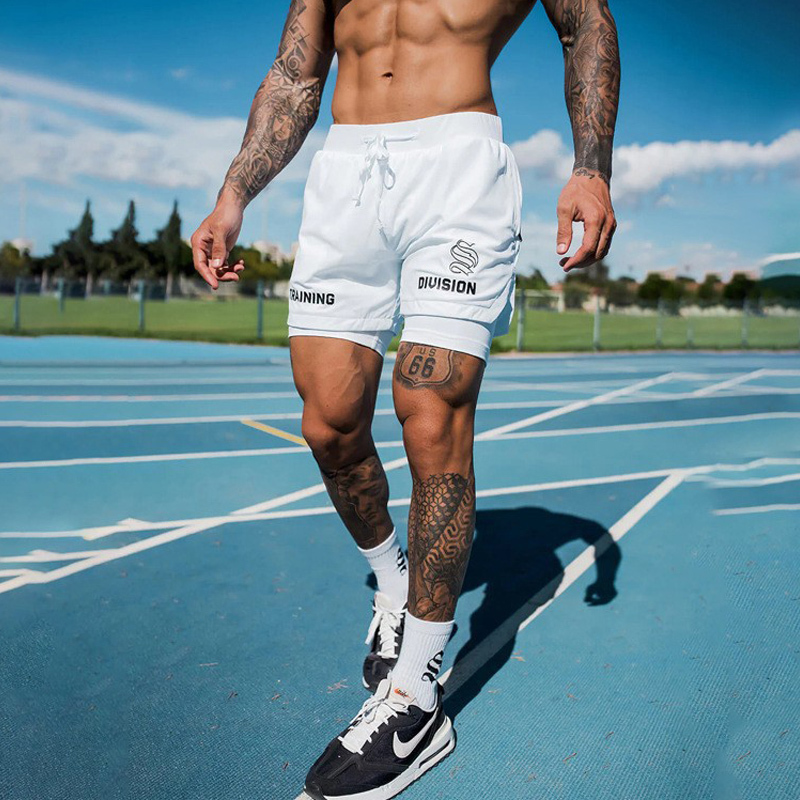 Men's Double-Layer Quick-Dry Sports Shorts with Lining, Basketball Shorts, Running and Cycling Shorts with Zipper Pockets, Squat Fitness Shorts