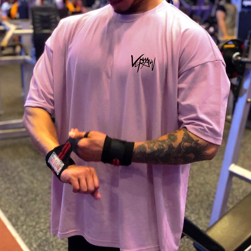 Summer Muscle Fitness Clothing Short-Sleeved Men's Large Size Loose Fit Brother Running Training Clothes Outdoor Exercise Sports T-Shirt
