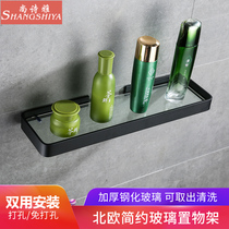 Black glass shelf Bathroom shelf Punch-free shower shower room toilet toilet mirror front frame Makeup rack