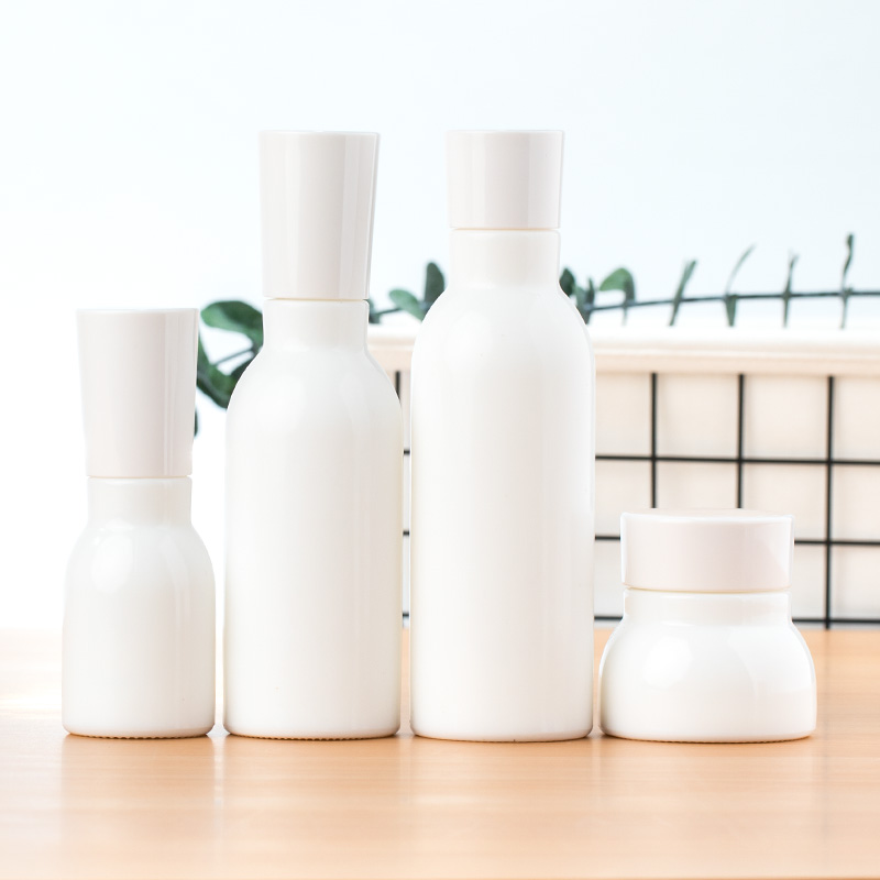 Porcelain white cosmetic dispensing bottle glass press bottle cream bottle lotion bottle portable travel set foundation