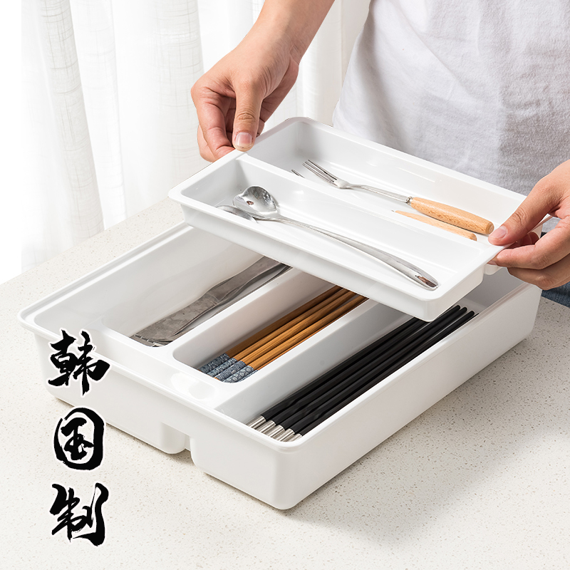 Korea Imported Kitchen Drawer Cutlery Cutlery compartment Compartment Double separated integral cupboard built-in finishing knife fork chopstick box