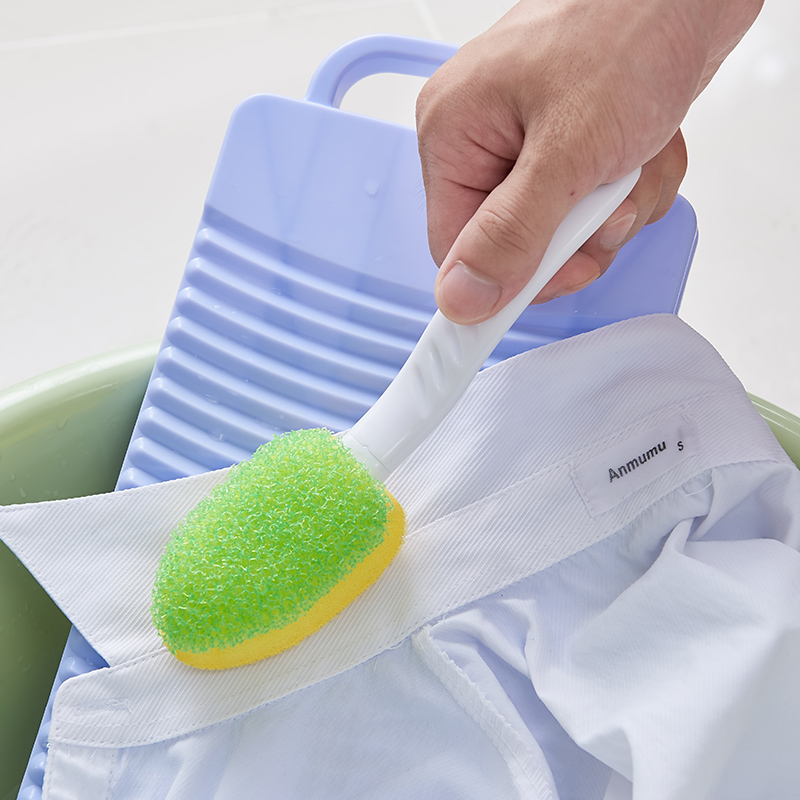 Japan Aisen Home Wash Clothes Brush Long Handle Sponge Brushed Collar Cuffs Double-sided Hard Gross Soft Hair Cleaning Brush