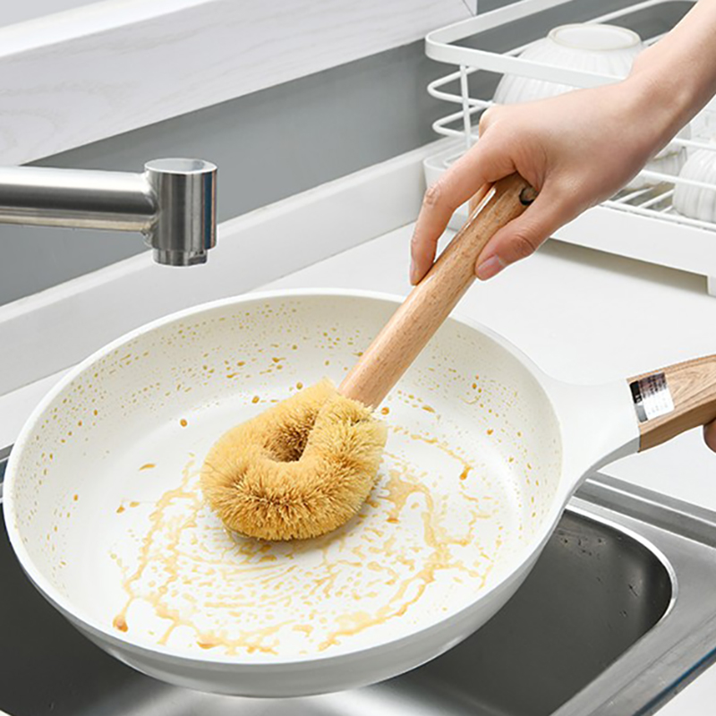 Household kitchen with long handle coconut palm pot brush non-stick oil brush bowl brush pot artifact dishwashing pot degreasing cleaning brush