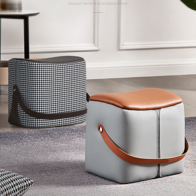 Saddle stool low stool portable houndstooth changing shoe stool home dressing modern living room tea table foot leather stool simple