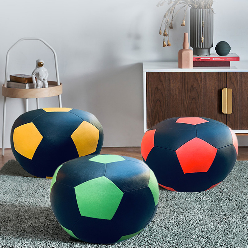 Leather stool round stool cartoon football wearing shoes stool sofa stool small leather pier kindergarten comfortable home low stool changing shoe stool