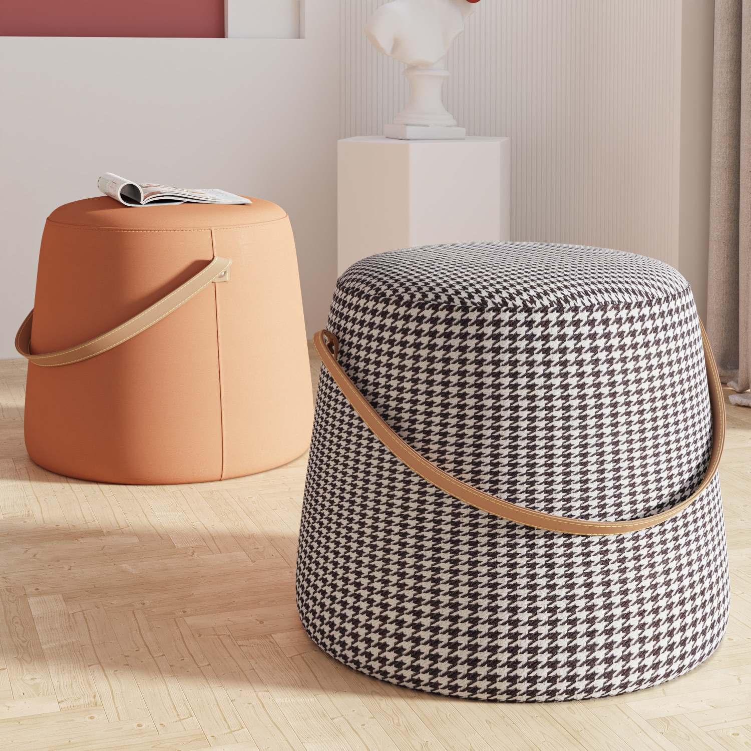 Hand stool net red living room coffee table sofa thousand bird grid low stool home pedal rest foot stool technology cloth shoe replacement stool