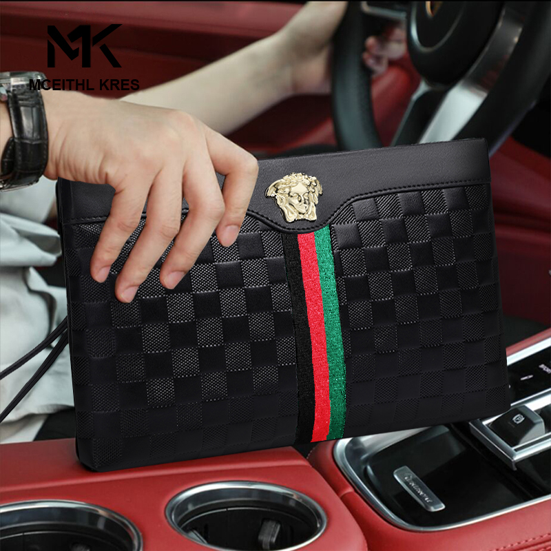 mk new leather handbag men's casual men's bag bag clip bag fashion clutch bag clutch bag large-capacity men's bag tide