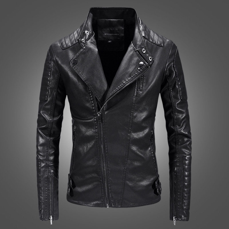 Leather men's 2020 spring and autumn new motorcycle leather jacket men's lapel trend handsome Korean version of slim leather jacket