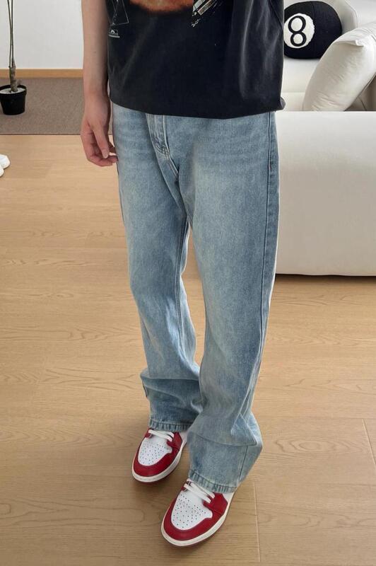 「Tsaooj」Cleanfit Ice Blue 501 Bootcut Jeans Washed and Distressed Vintage Straight-Leg Jeans