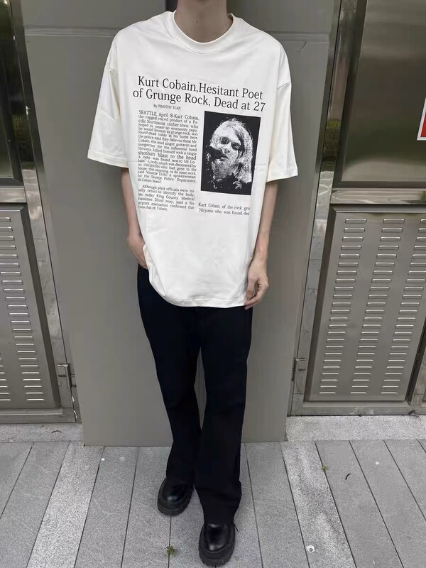 Nirvana Band Vintage Kurt Cobain Portrait Print Short-Sleeve Cleanfit High Street Heavyweight Half-Sleeve T-Shirt