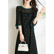 Harsid embroidery silk dress female summer 2022 new Korean silk silk medium long mode
