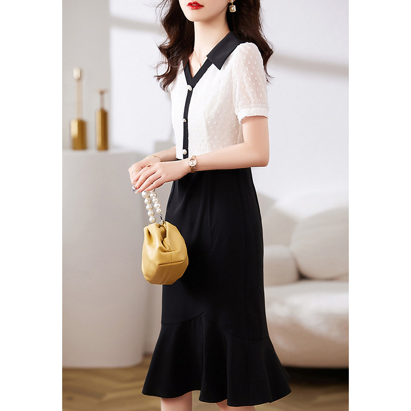 Harsid dress female summer new short sleeve skirt elegant temperament reduction age - long skirt