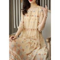 HARSIDE French high end silk dress dress to waist 2022 new summer embroidery design sense silk