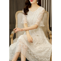 HARSIDE White Silk Dress 2022 New Summer High - end Brand Large - Code Sansilk Midcast Long Model