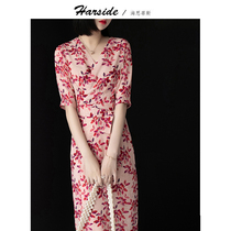 HARSIDE 2020 Summer new temperament V collar leaf print skirt waist slim dress