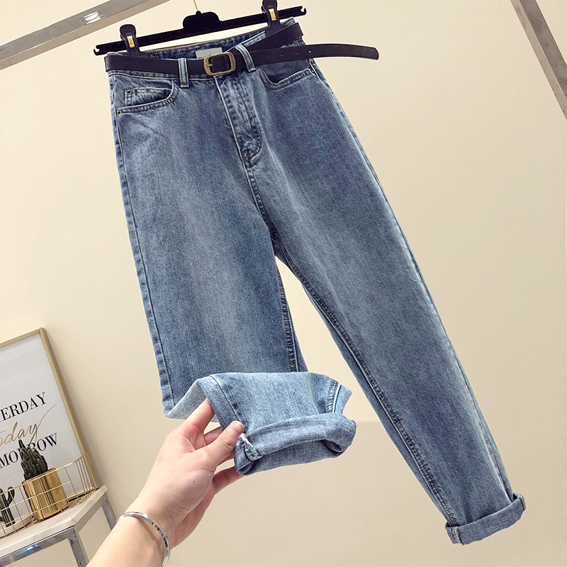 Quần jean trẻ em kiểu Harlan kiểu dáng lỏng lẻo phiên bản tiếng Hàn của ulzzang hoang dã chất béo mm chín điểm quần cà rốt bf thoi trang cong so