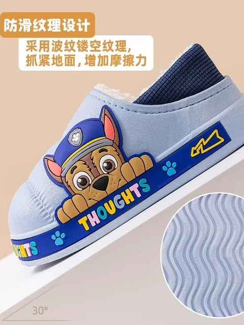 Paw Patrol Children's Cotton Shoes for Boys, Autumn and Winter Waterproof Non-Slip Cotton Slippers, Girls' Baby Furry Closed-Back Slippers