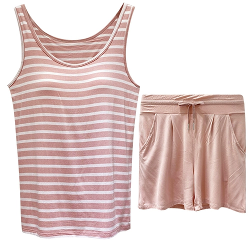 Летняя пижама, тонкий топ с чашечками, противоударная майка без рукавов, шорты, комплект, эффект подтяжки