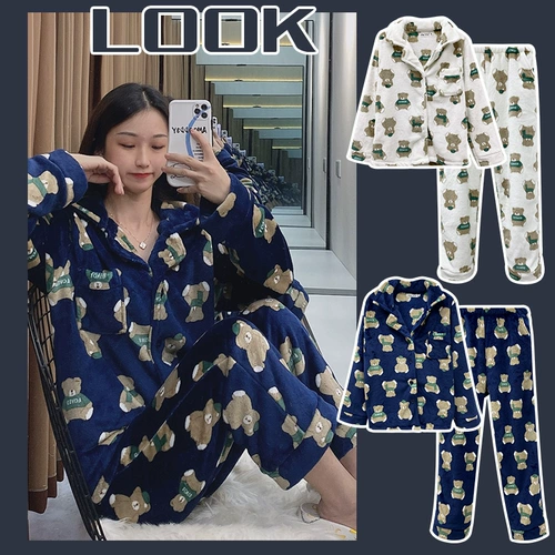 Демисезонная коралловая бархатная пижама для влюбленных, милый зимний комплект, увеличенная толщина, 2020 года