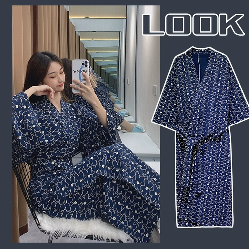 Японский длинный хлопковый осенний тонкий банный халат, милая пижама