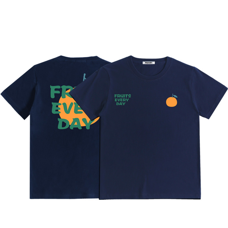 Orange Pattern Printed Short-Sleeved Loose Cotton Simple Casual Couple T-Shirt