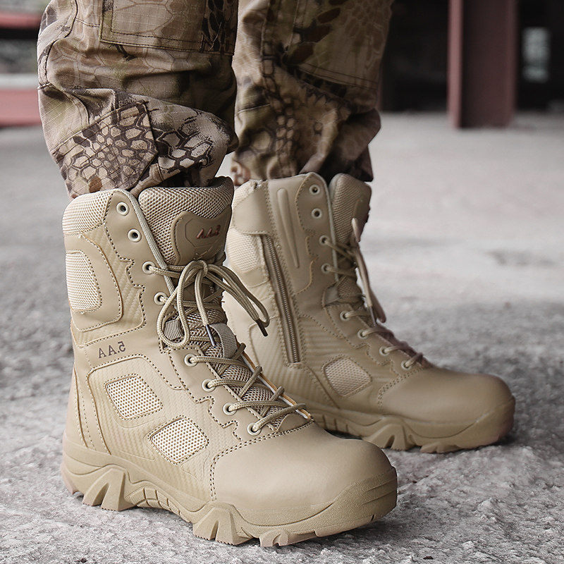Outdoor Short Boots Men's Special Soldiers Tactical Boots Combat Boots Spring Autumn Season Genuine Leather Tooling Boots Waterproof Non-slip Laced