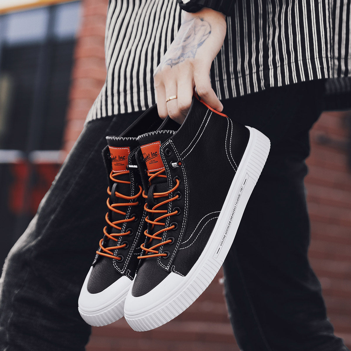 2021 New summer men's shoes Han version trendy high cylinder casual board shoes Martin boots 100 hitch shoes genuine leather bag shoes