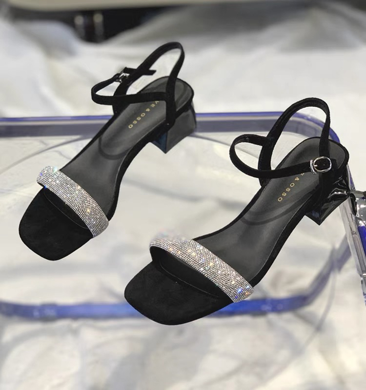 One-Strap Rhinestone High-Heeled Sandals for Women, New Summer Style, Elegant Chunky Heels, Versatile Fashion Sandals for Women One-Strap Rhinestone High-Heeled Sandals for Women, New Summer Style, Elegant Chunky Heels, Versatile Fashion Sandals for Women