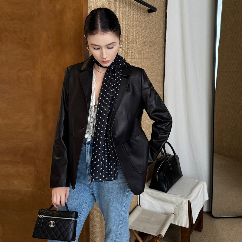 [Soft and Supple First-Layer Lambskin] Vegetable-Tanned Sheepskin Genuine Leather Suit Jacket for Women 2026 New Cool and Stylish Style