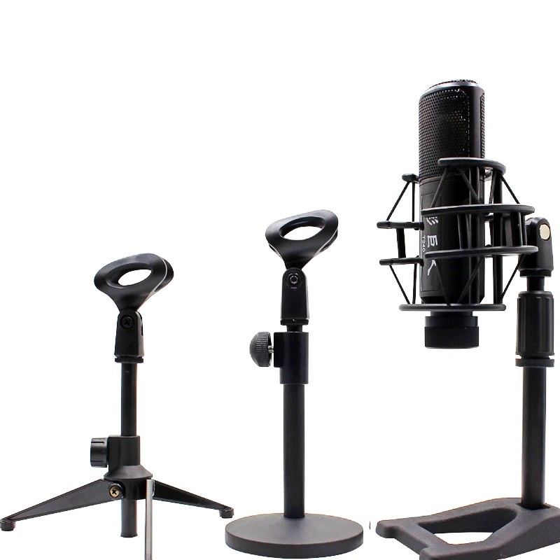 Condenser microphone Microphone stand Desktop metal disc triangle lifting bracket Wireless K song recording live anchor game conference Desktop floor shelf Mobile phone clip can be connected to shockproof