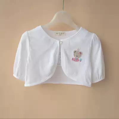 Girls sunscreen shawl cotton seven-point sleeve middle sleeve outside the baby spring and summer white thin children's air-conditioning shirt