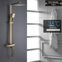 Eurostyle full copper golden intelligent thermostatic shower head shower suit hanging wall type hot and cold multifunction bathroom booster spray head