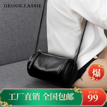 Genuine Leather Small Round Bag Woman Fashion Broadband Pillow Bag Individuality Head Layer Cow Leather Soft Leather Round Pass Bag Single Shoulder Inclined Satchel Bag