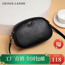 Head Layer Cow Leather Skew Satchel Women 2022 New Double Layer 100 Hitch Lady Soft Leather Middle-aged Mom Single Shoulder Bag Small Round Bag