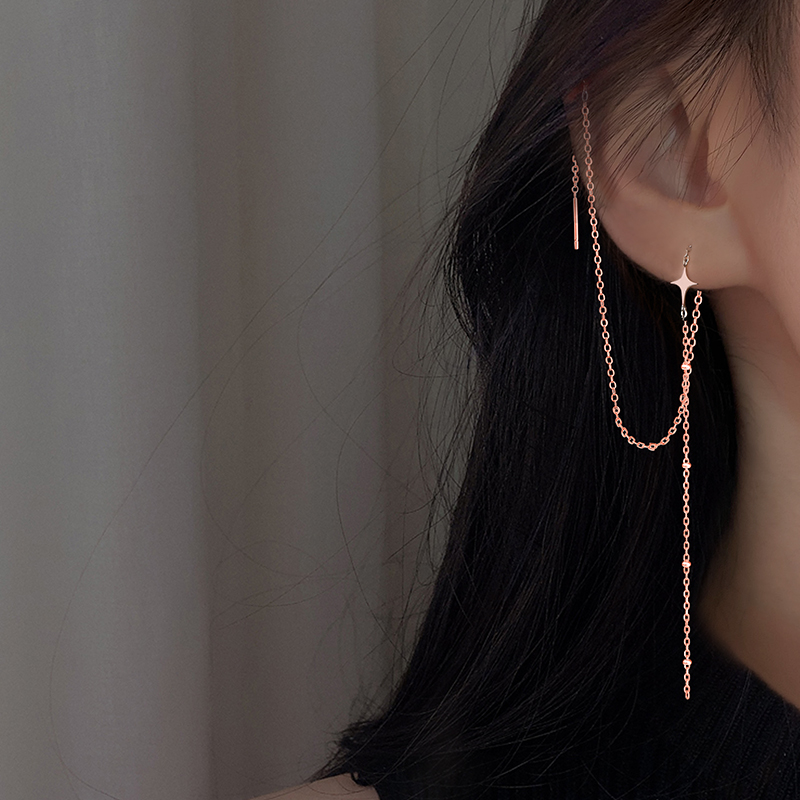 (First Shadow) High-quality earrings women's temperament sterling silver rose gold long tassel earrings 2022 new trend