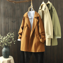 Autumn mid-length small person double-breasted waist slim design solid color windbreaker design fashionable coat jacket