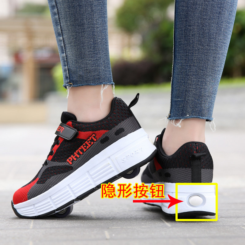 Child Riot Walking Shoes Students Single Double Wheels Boys Girls Pulley Shoes Adult Deformation Shoes Can Walk With Wheels Shoes Summer