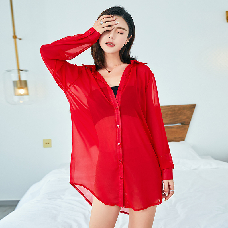 Modern Dance Bright Red Shirt, Feminine Long Loose Flowing Chiffon Shirt, Classical Dance Performance Top