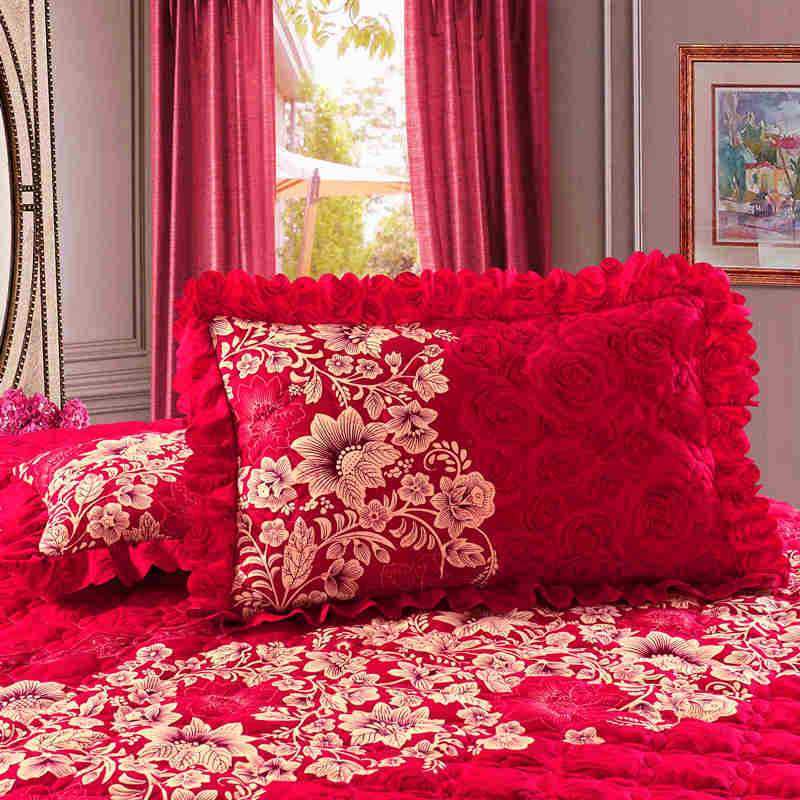 Wedding big red clip cotton side pillowcase a pair of plus cotton pillowcase student single thickened pillow core cover zipper type
