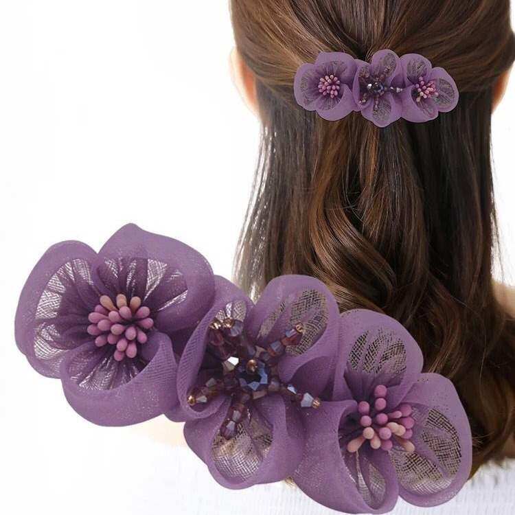 Hair clip Korean silk yarn hair accessories flower spring hair clip elegant horizontal clip adult word clip simple shape hair clip - Taobao