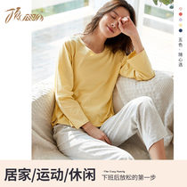 Top-up pajamas womens summer cotton long sleeves thin Korean version of young students home clothes women can go out for leisure