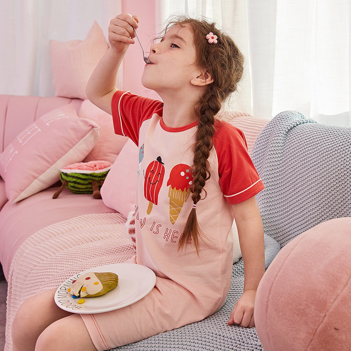 Girl Sleeping Skirt Top Pipiper Children Sleeping Dress Pure Cotton Short Sleeve Girl Sleepwear Summer Thin baby Lie dress cute