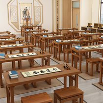 Chinese solid wood Chinese studies desks and chairs Go tea art special training table tutoring class student antique calligraphy table
