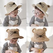 Net red child straw hat baby male and female child baby hat folded beach fisherman hat parent-child sunscreen