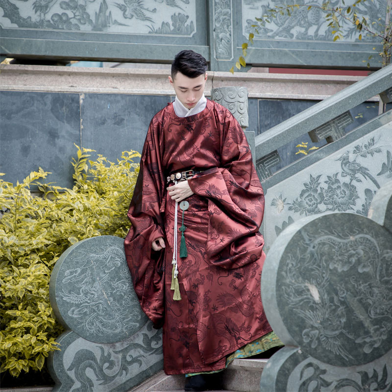 Ming-Style Wide-Sleeved Round-Neck Robe, Original Hanfu with Dragon Embroidery for Men and Women, Couple Style, Elegant Chinese Style Ancient Clothing