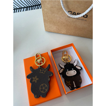 LVGEDETE calf car key chain cute couple key chain old flower mink hair cow pendant bag pendant